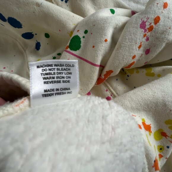 Teddy Fresh Womens XS Paint Splatter Hoodie White Multicolor Pullover Pockets - Picture 7 of 11